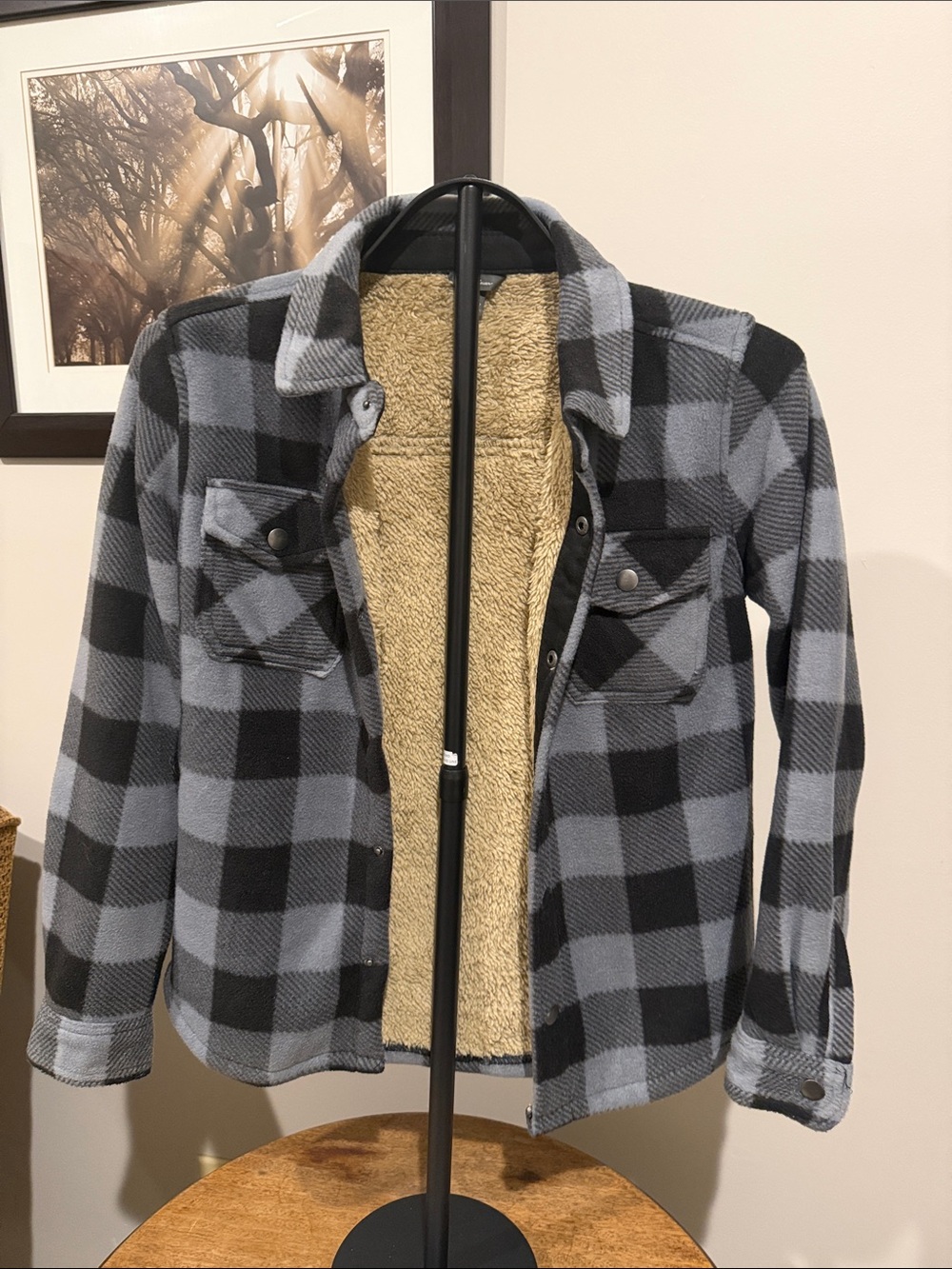 Eddie Bauer Black & Gray Buffalo Plaid Sherpa-Lined Shirt Jacket / set of 2